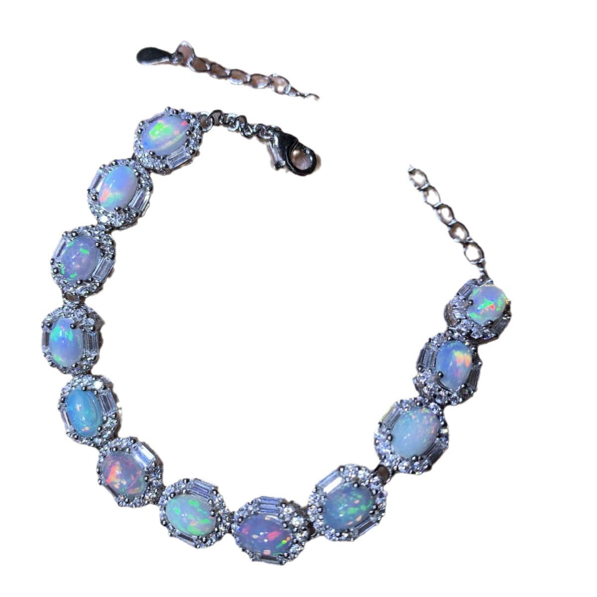 S925 Sterling Silver Inlaid Size 4*6mm Natural Opal Bracelet