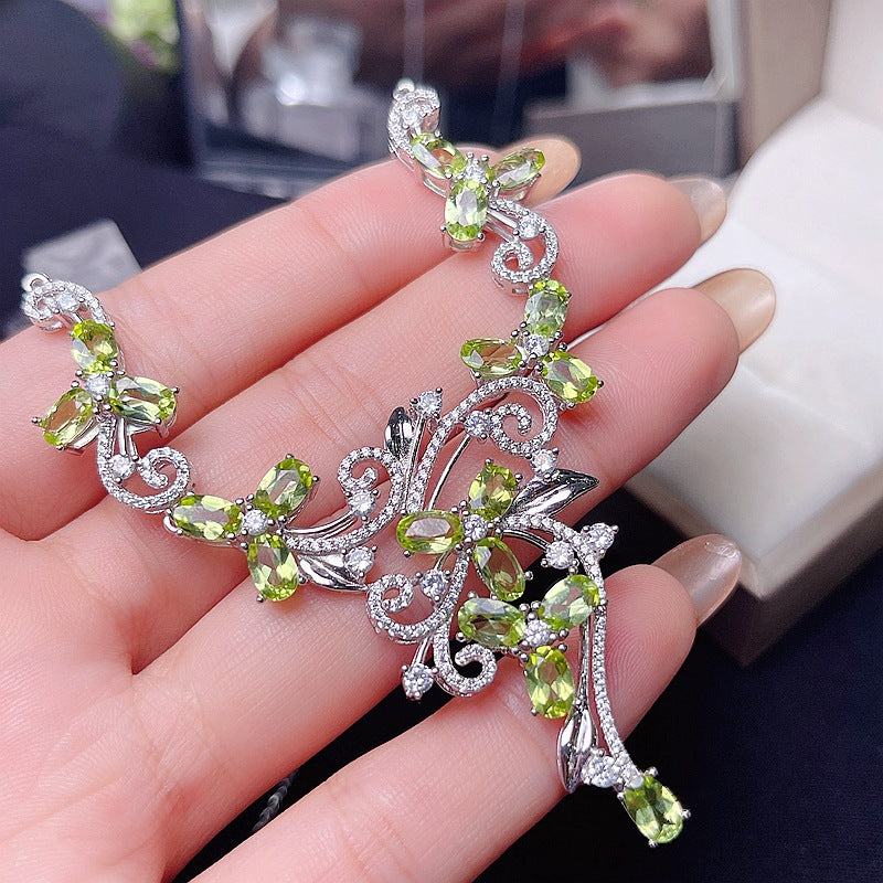 Natural Peridot 925 Silver Inlaid Peridot Necklace