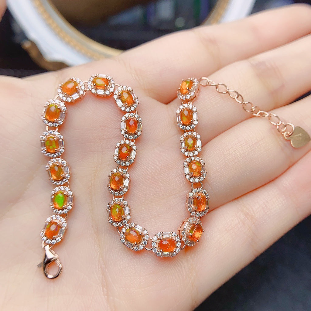 Factory Wholesale Hot-Selling Natural Fire Opal Bracelet S925 Silver Inlaid Main Stone 3*4