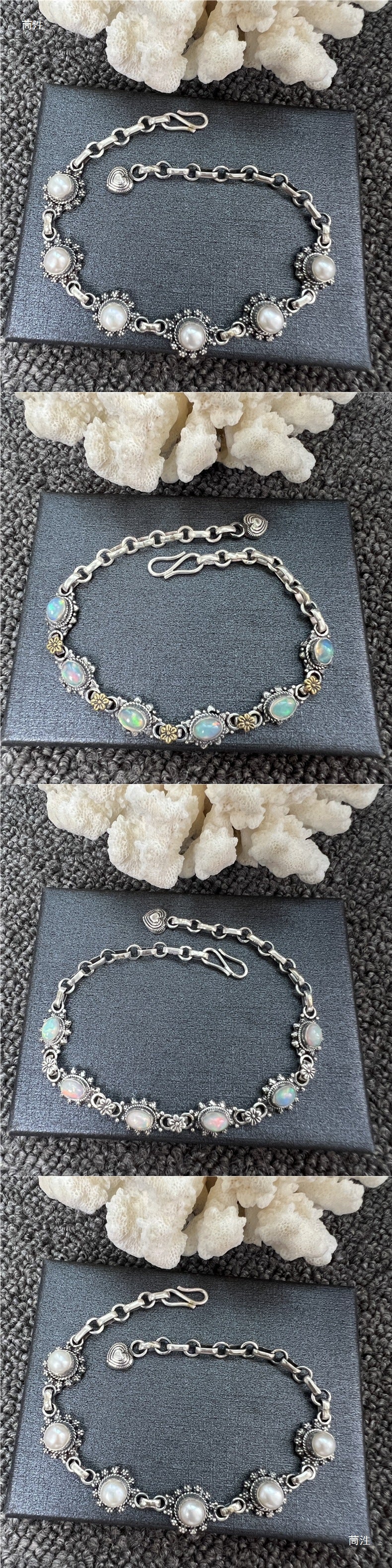 Nepal Handmade 925 Inlaid Yellow Crystal Ruby Amethyst Opal Stone Vintage Bracelet