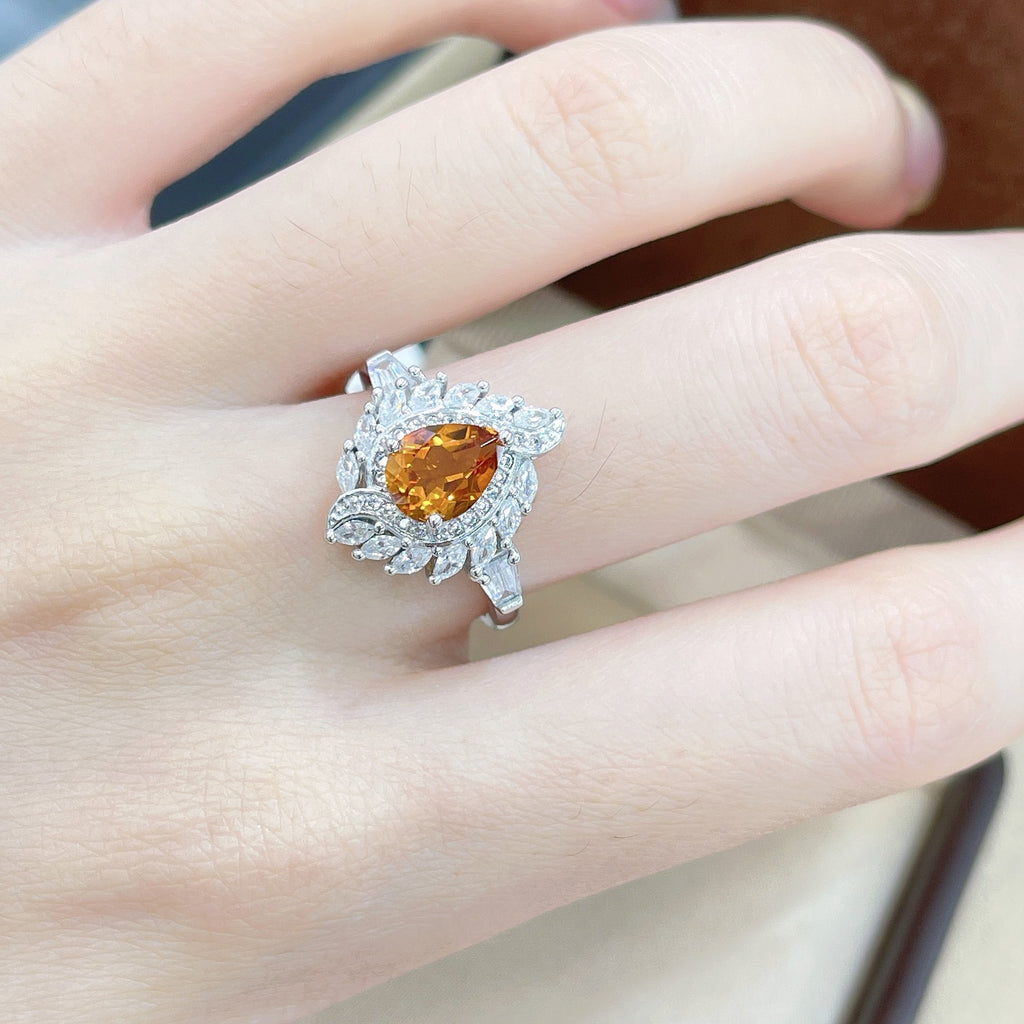 Light Luxury Design Sense Colorful Treasure S925 Silver Plated 18K Gold Natural Yellow Crystal Set