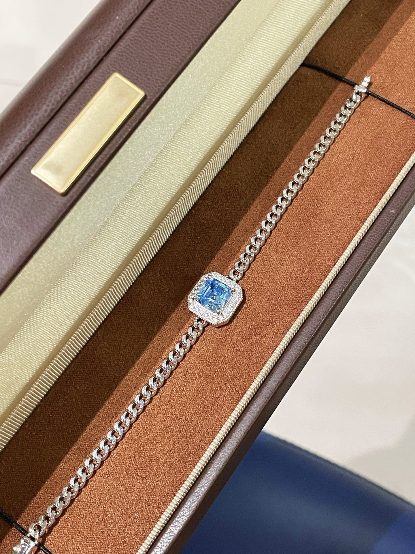 S925 Silver Electroplated 18K Gold Sugar Cube Sparkling Diamond Aquamarine Simple Bracelet