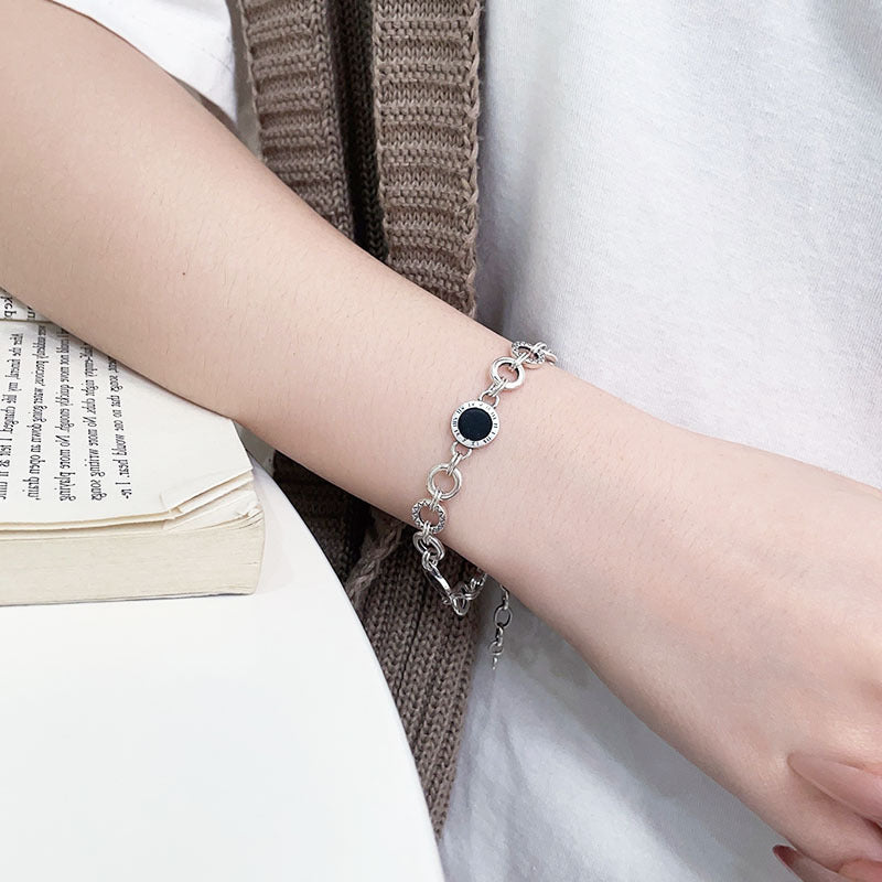 S925 Sterling Silver Black Enamel Bracelet for Women New Roman Numeral Splicing High-end Original Design Bracelet
