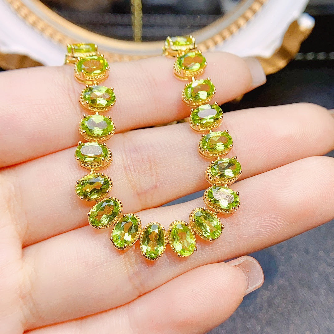 S925 Silver Inlaid Main Stone 4*6 Natural Peridot Bracelet