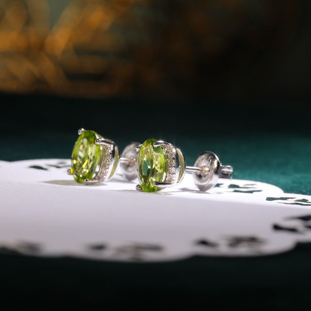 Italian Design 925 Silver Fashion Noble Jewelry Design Inlaid Peridot Earrings