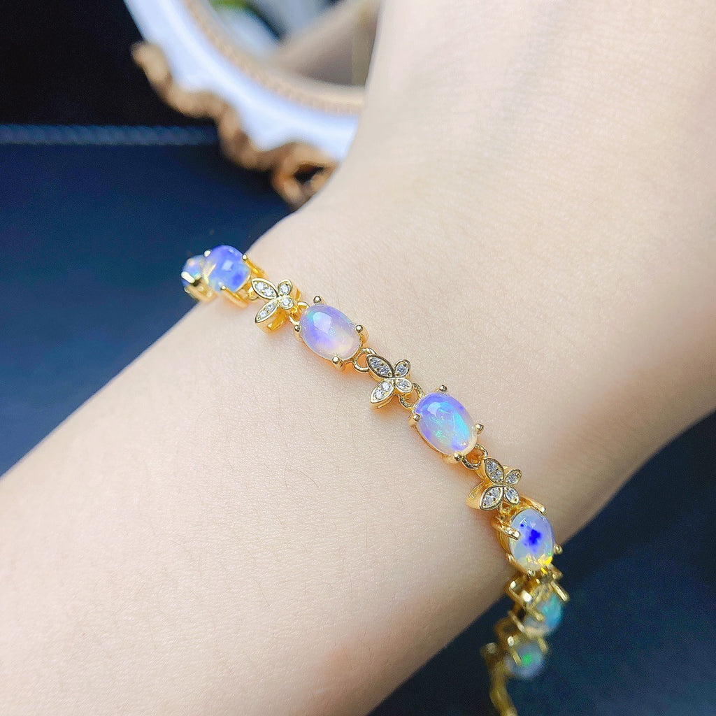 S925 Silver Inlaid Main Stone 5*7 Natural White Opal Bracelet