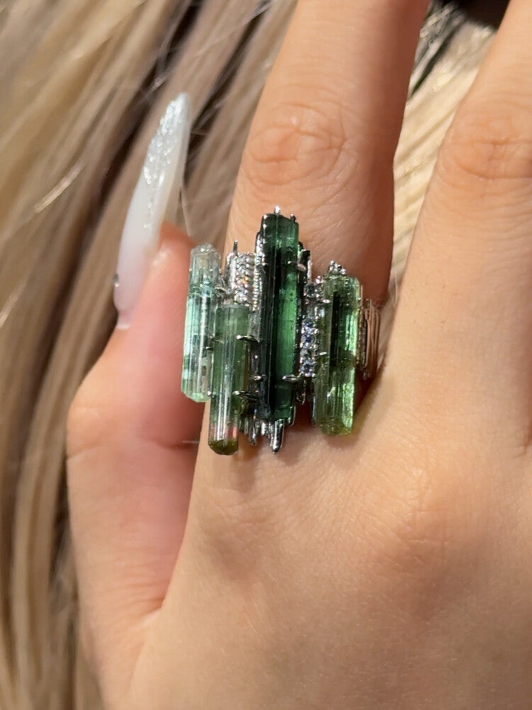 Fuguang Original Design Handmade Ring · Green Tourmaline