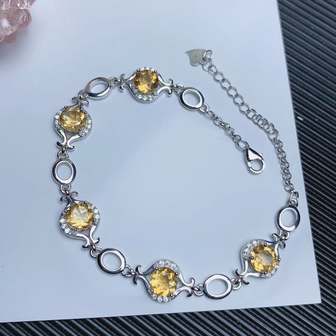 Natural Garnet Bracelet Yellow Crystal Topaz 925 Silver Vintage Ethnic Style Colorful Gem Bracelet