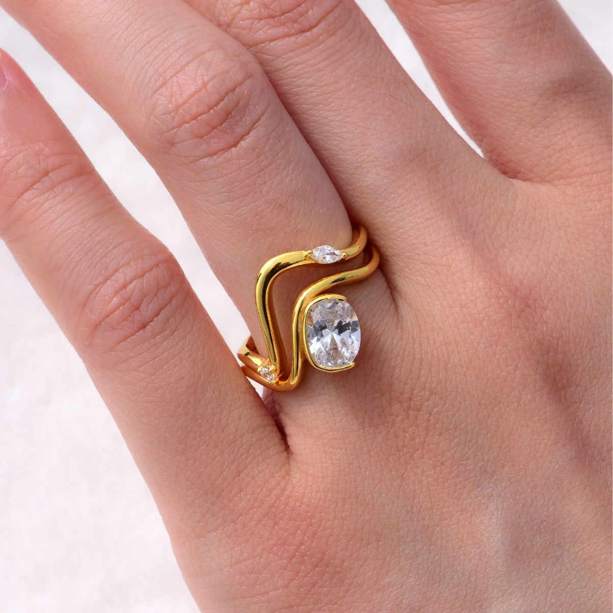 S925 Silver Gold Moissanite Ring Three-Dimensional Two-Circle Wave Stacking Design Women's Hot-Selling Popular Item