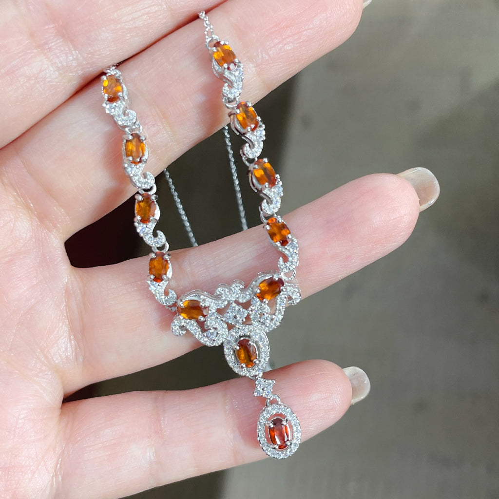 S925 Silver Inlaid Natural Fenda Garnet Luxury Y-shaped Necklace