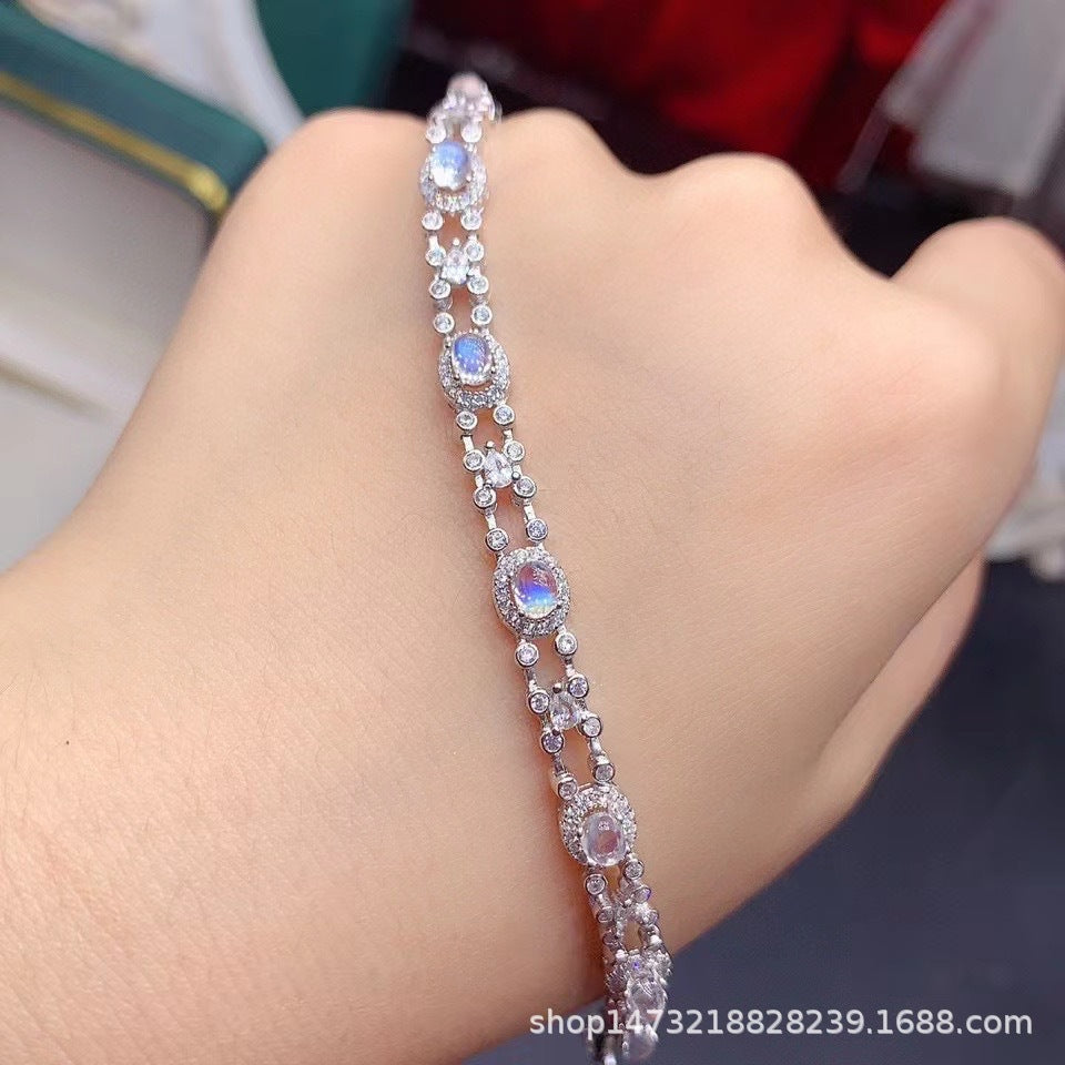 Moonstone Bracelet French Retro Style 925 Silver Fine Craft Inlaid Natural Gemstone Jewelry