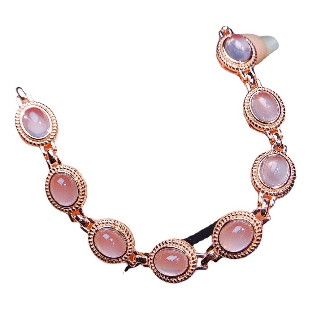 S925 Silver Inlaid Main Stone 7*9 Natural Pink Crystal Bracelet