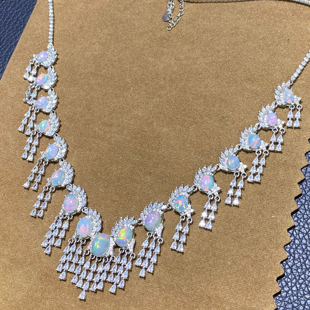 High Clarity Fire Color Explosive Luxury Inlaid Loose Stone 4*6 5*7 6*8 7*9mm Natural Opal Necklace