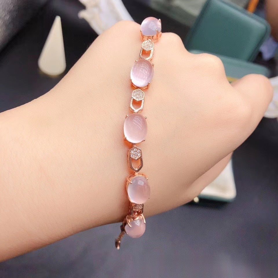Natural Rose Quartz Bracelet 925 Sterling Silver Handmade Bracelet High-end Jewelry Necklace Accessories