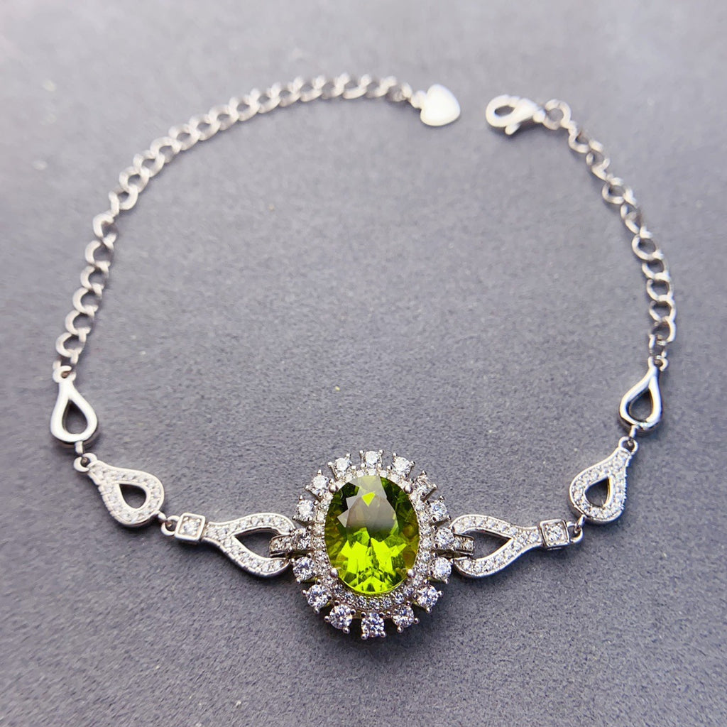 S925 Silver Inlaid Main Stone 9*11 Natural Peridot Bracelet