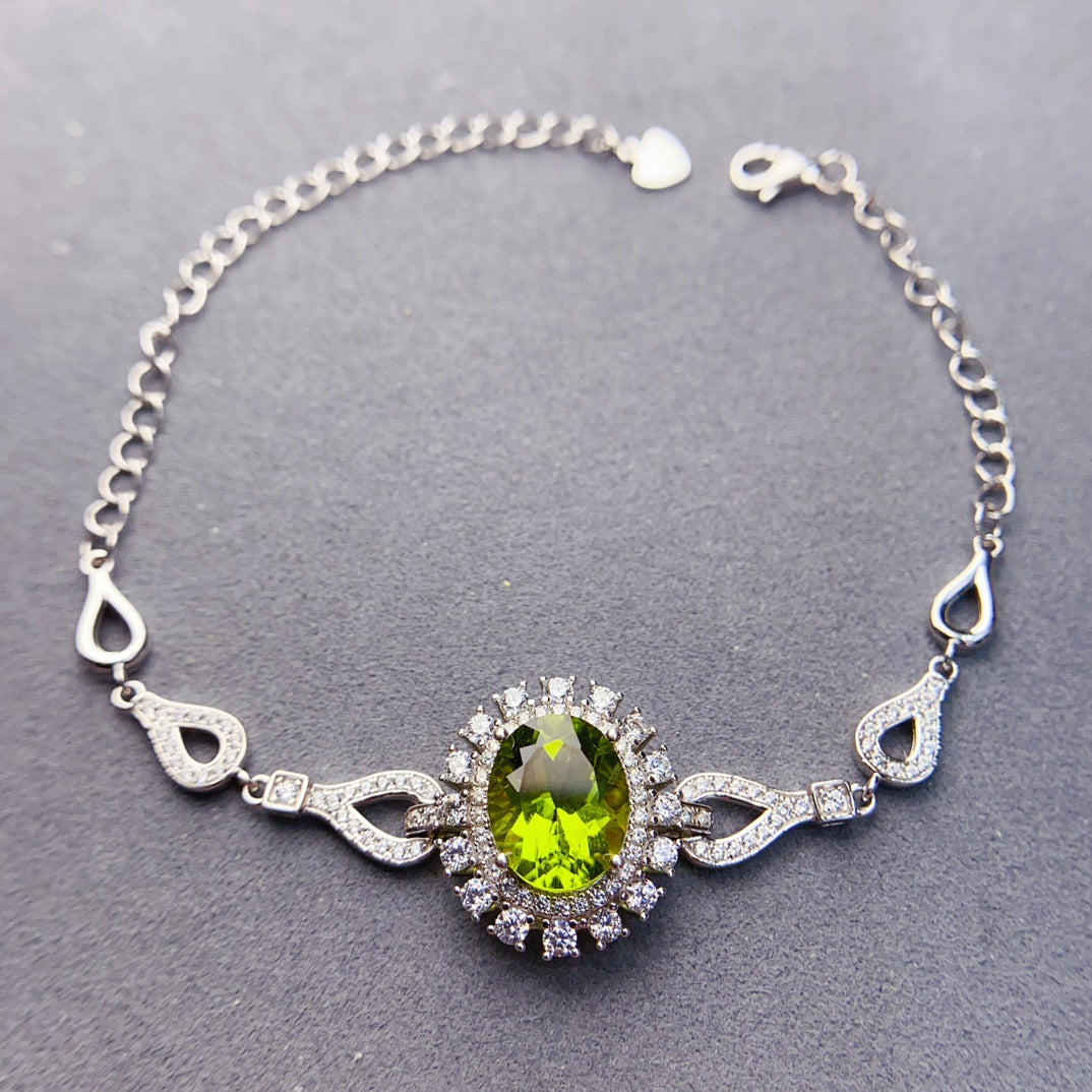 S925 Silver Inlaid Main Stone 9*11 Natural Peridot Bracelet
