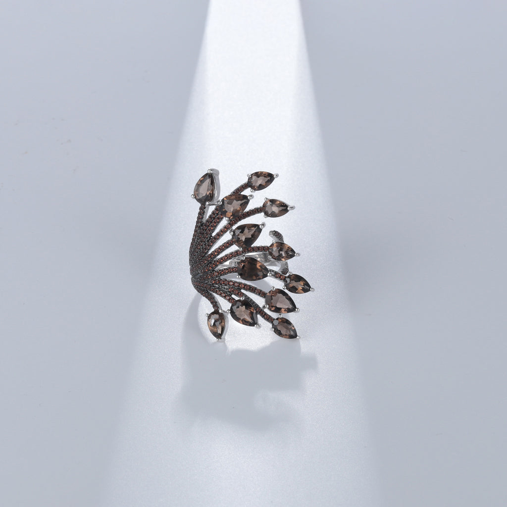 Natural Garnet Ring Opening Adjustable 925 Silver Color Gemstone Ring