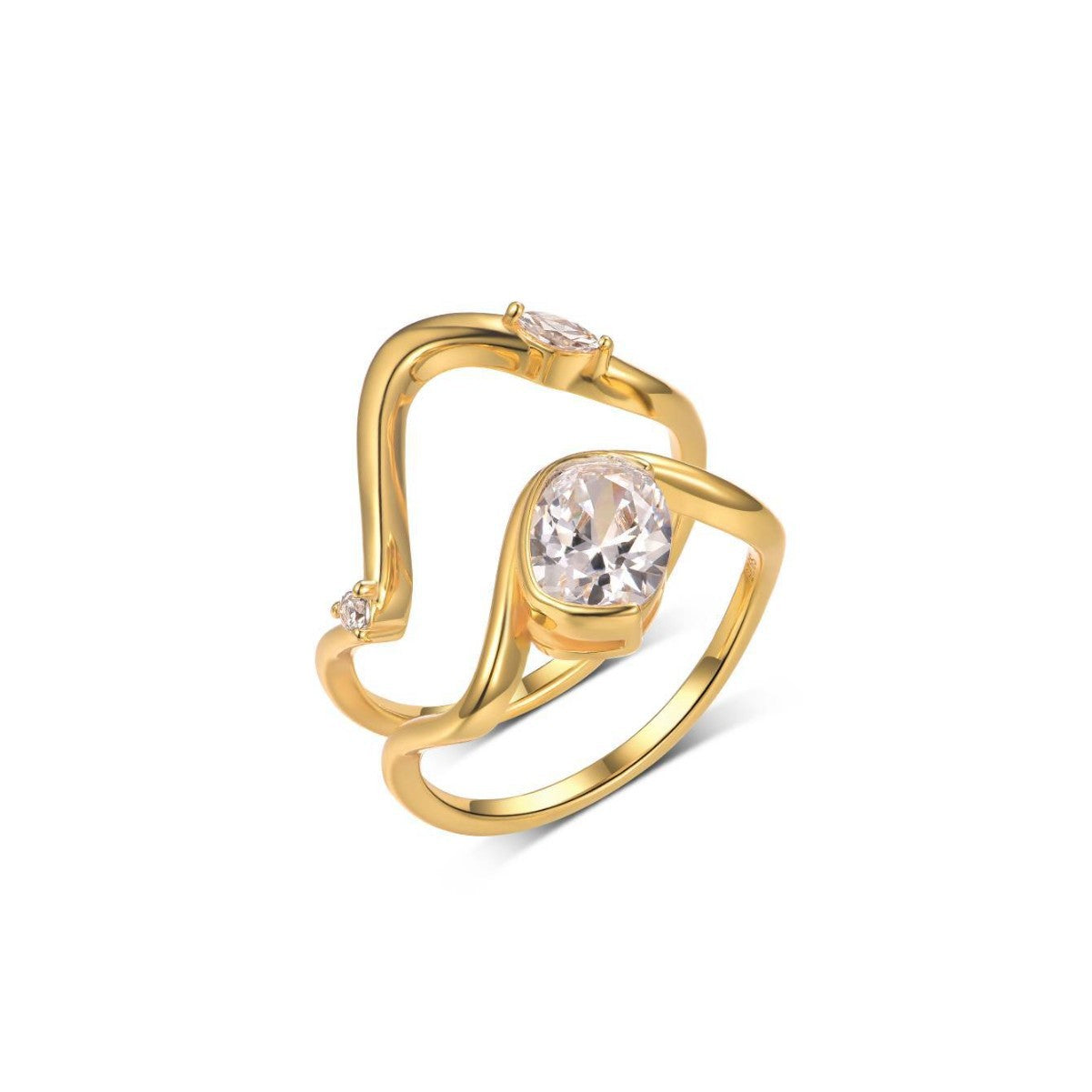 S925 Silver Gold Moissanite Ring Three-Dimensional Two-Circle Wave Stacking Design Women's Hot-Selling Popular Item