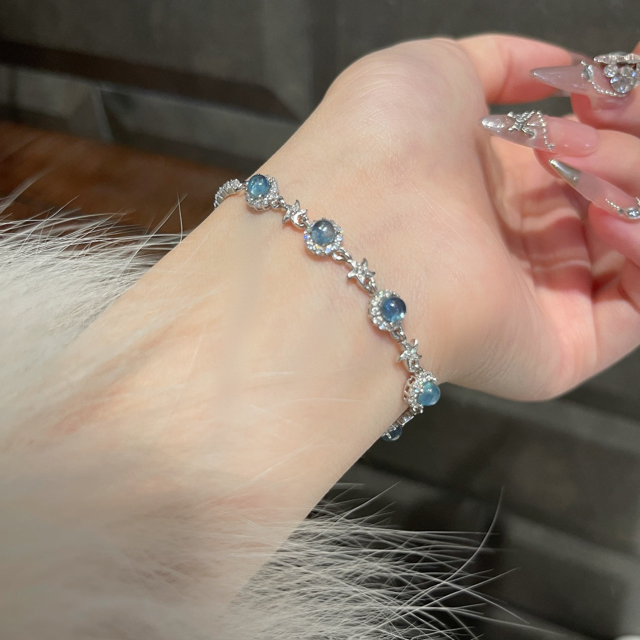 925 Sterling Silver Hand Jewelry Natural Aquamarine Bracelet