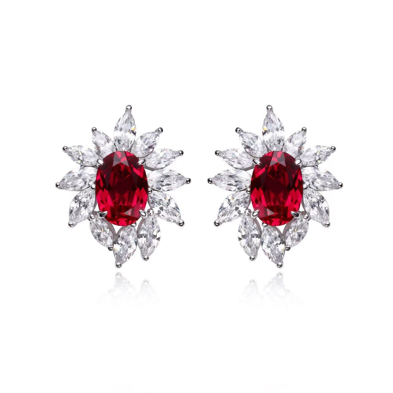 6 Carat Cultivated Ruby Stud Earrings New Women's Luxury S925 Silver Elegant Earrings