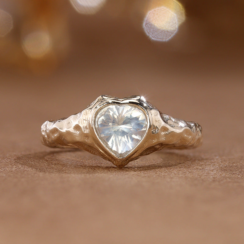 S925 Silver Natural Moonstone Ring Niche Retro Promise Crystal Jewelry
