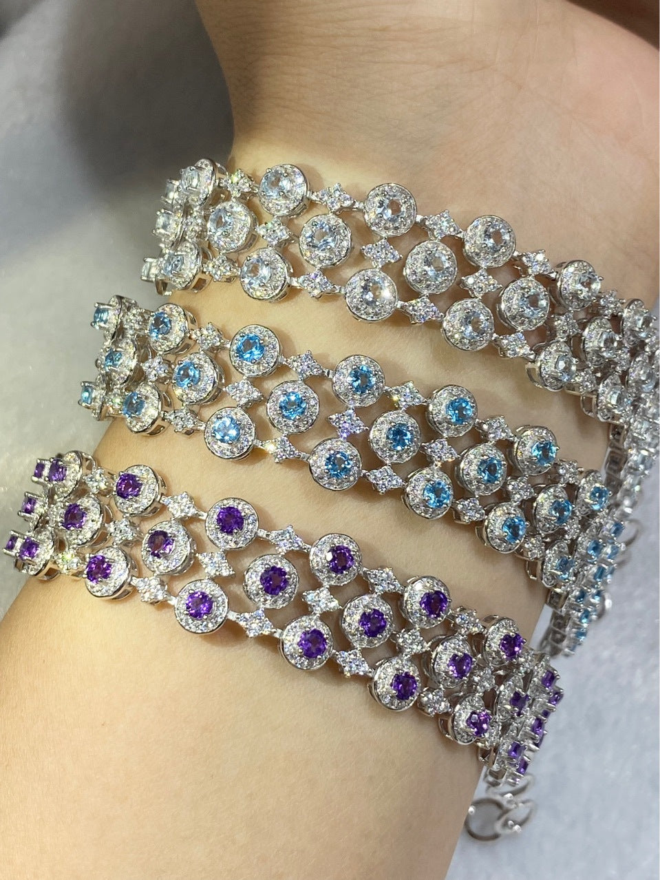 New S925 Silver Inlaid Aquamarine Amethyst Topaz Natural Tanzanite Bracelet