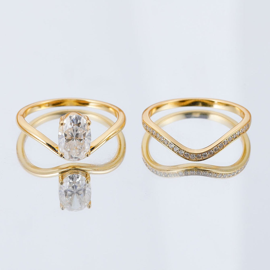 S925 Silver Set Egg-Shaped Moissanite Ring Combination Independent Hot Sale Fashion Classic Style Iridescent Sparkle