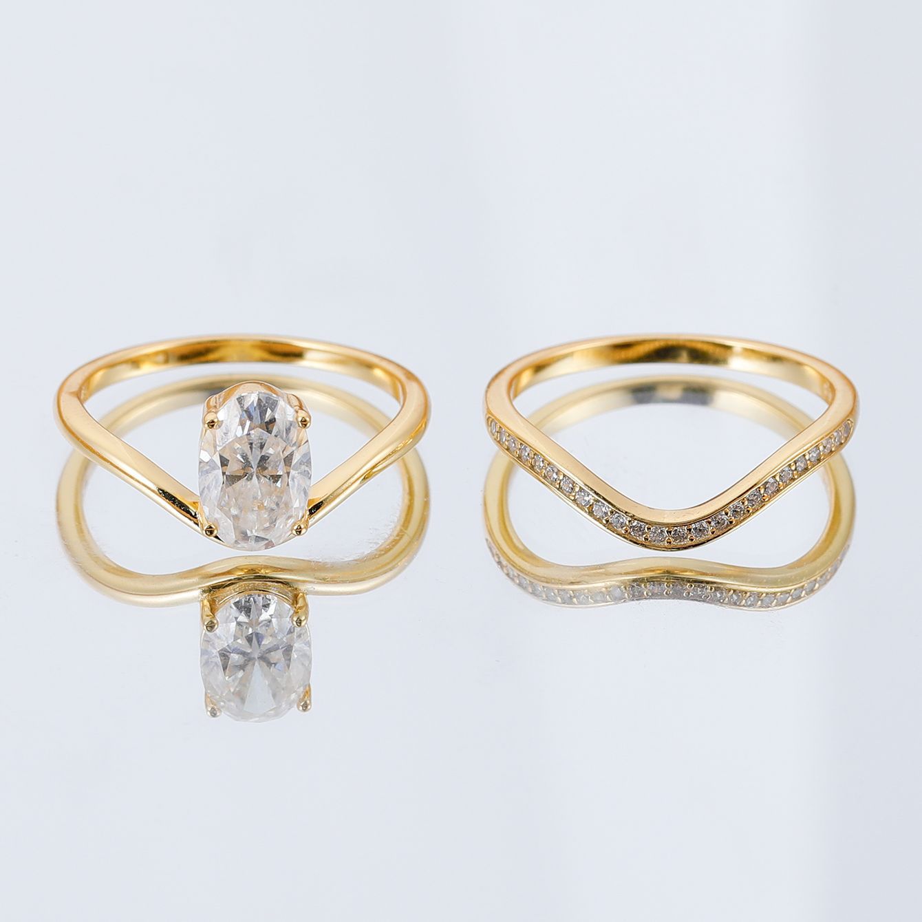 S925 Silver Set Egg-Shaped Moissanite Ring Combination Independent Hot Sale Fashion Classic Style Iridescent Sparkle