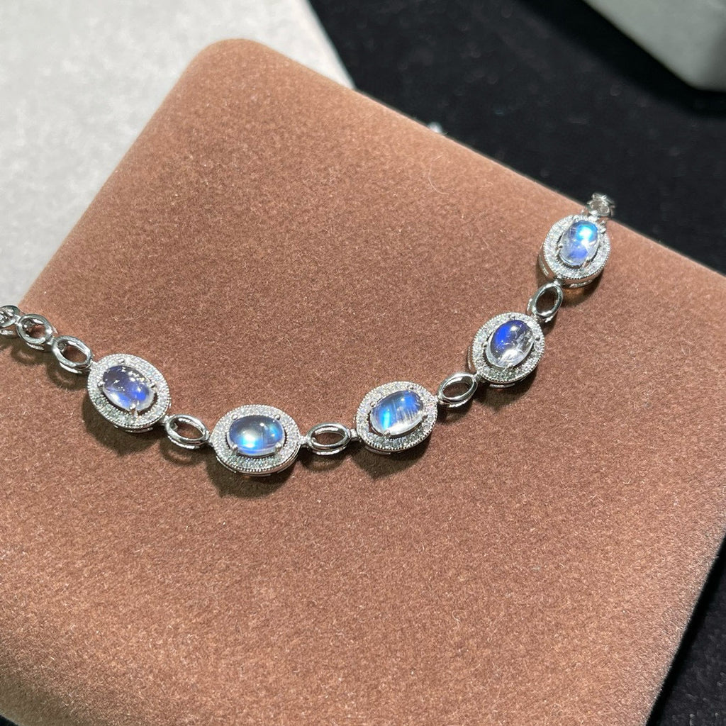 Natural Moonstone Bracelet 925 Sterling Silver Chain Handmade Bracelet High-end Bracelet