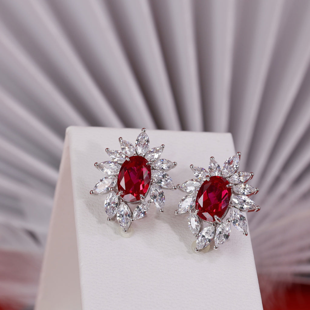6 Carat Cultivated Ruby Stud Earrings New Women's Luxury S925 Silver Elegant Earrings