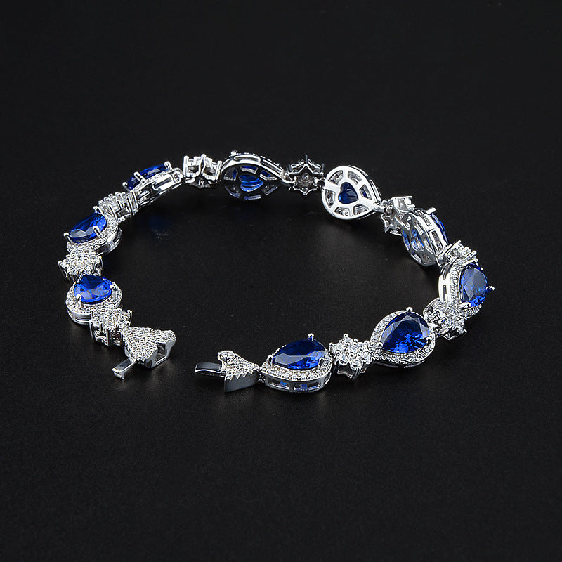 925 Sterling Silver Sapphire Diamond Bracelet 5A Zircon Bracelet