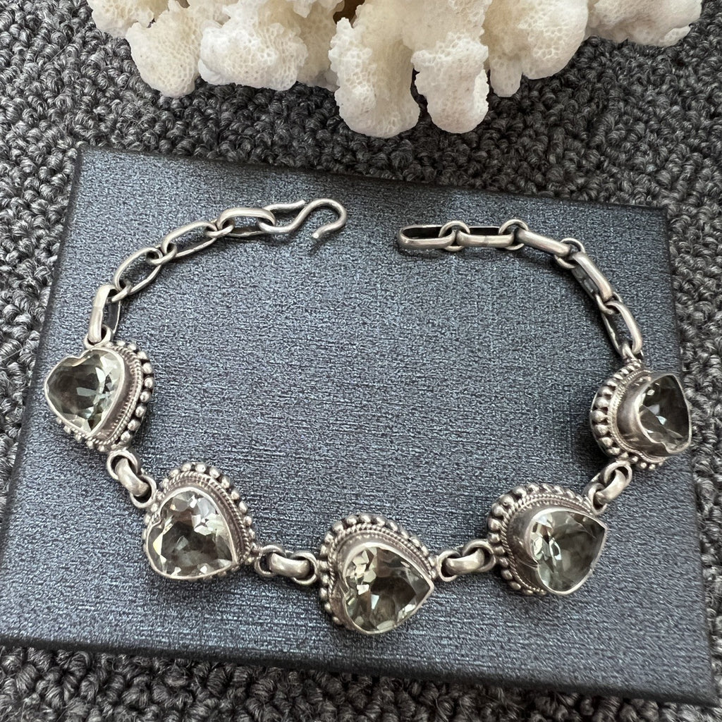 Nepal Handmade 925 Inlaid Yellow Crystal Ruby Amethyst Opal Stone Vintage Bracelet