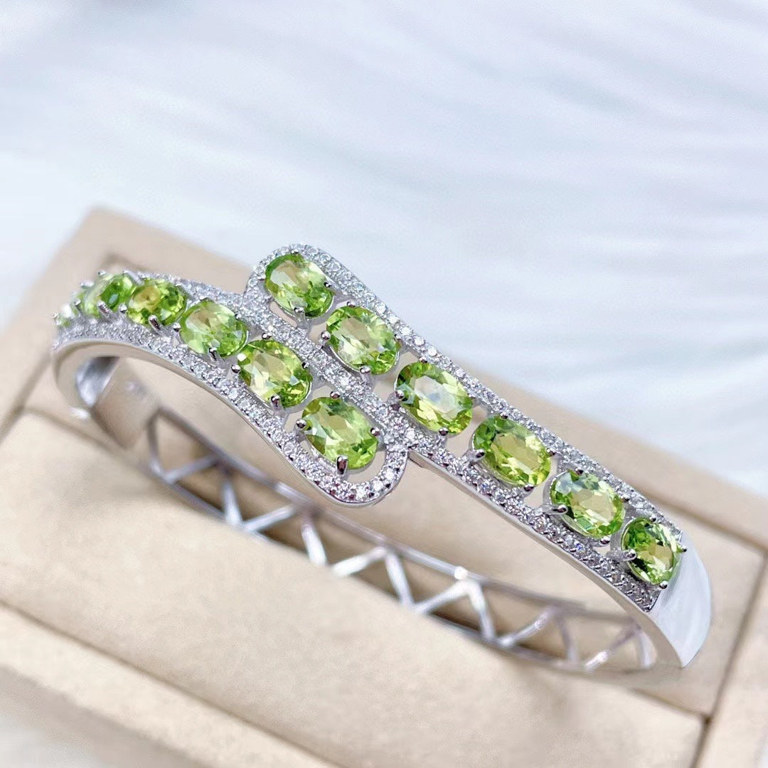 s925 Silver Jewelry Light Luxury Natural Peridot Bracelet
