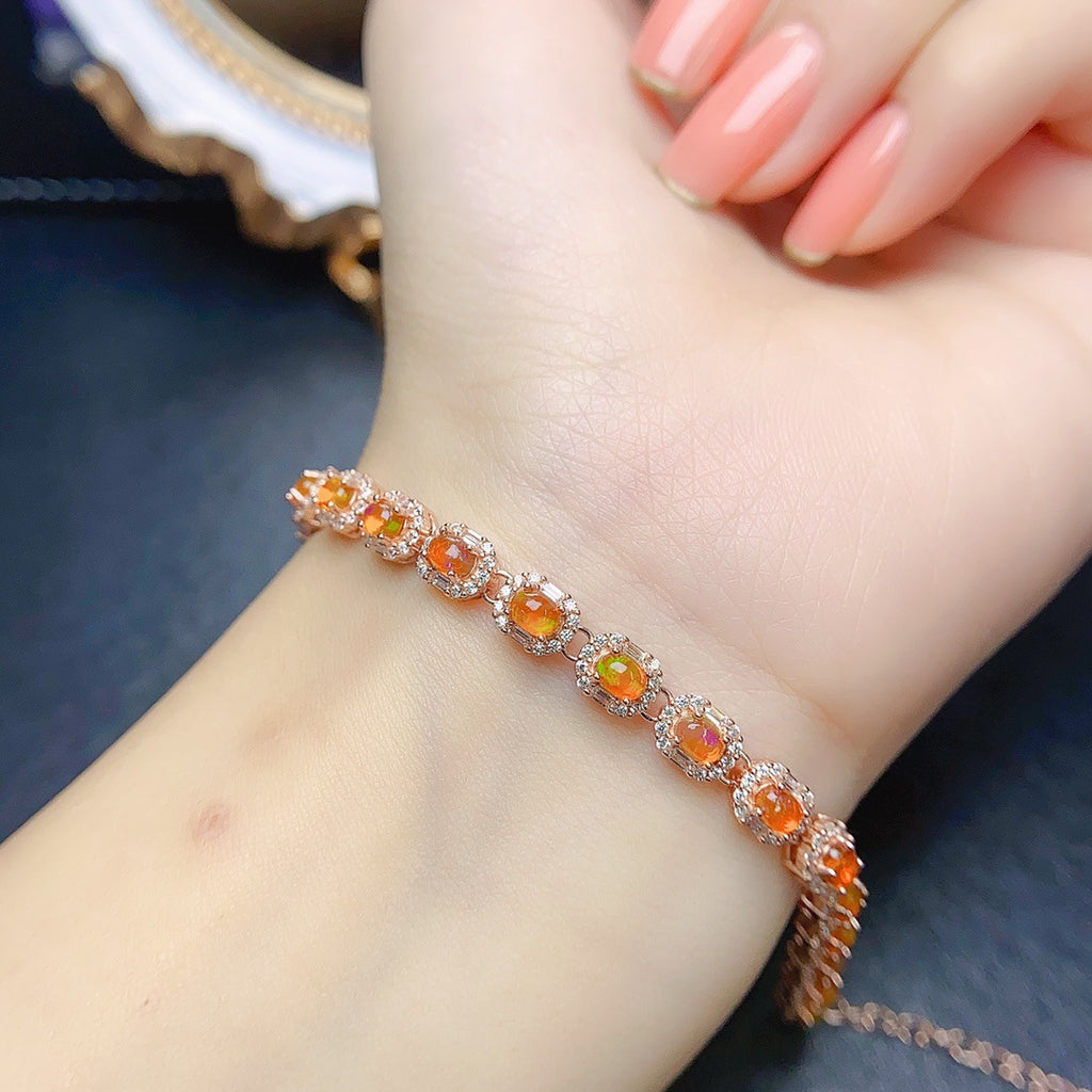 Factory Wholesale Hot-Selling Natural Fire Opal Bracelet S925 Silver Inlaid Main Stone 3*4