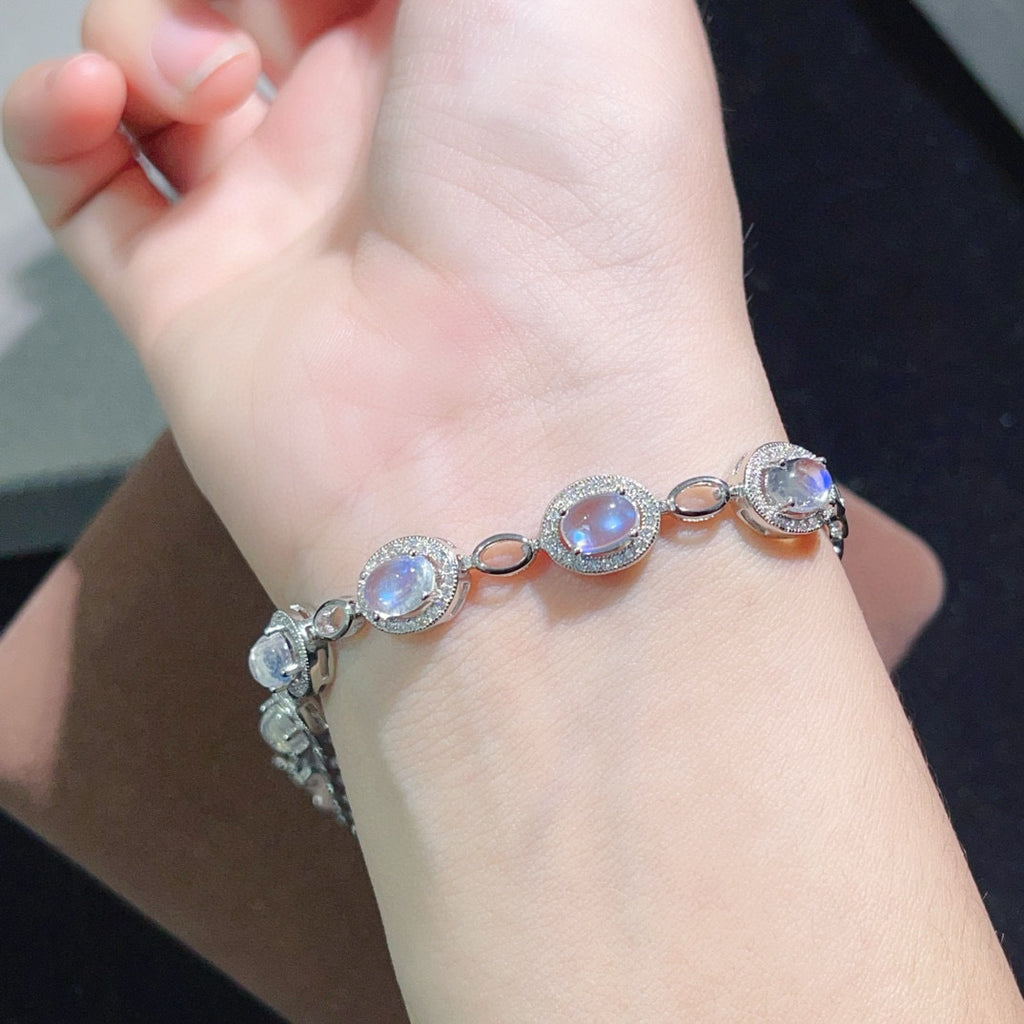 Natural Moonstone Bracelet 925 Sterling Silver Chain Handmade Bracelet High-end Bracelet