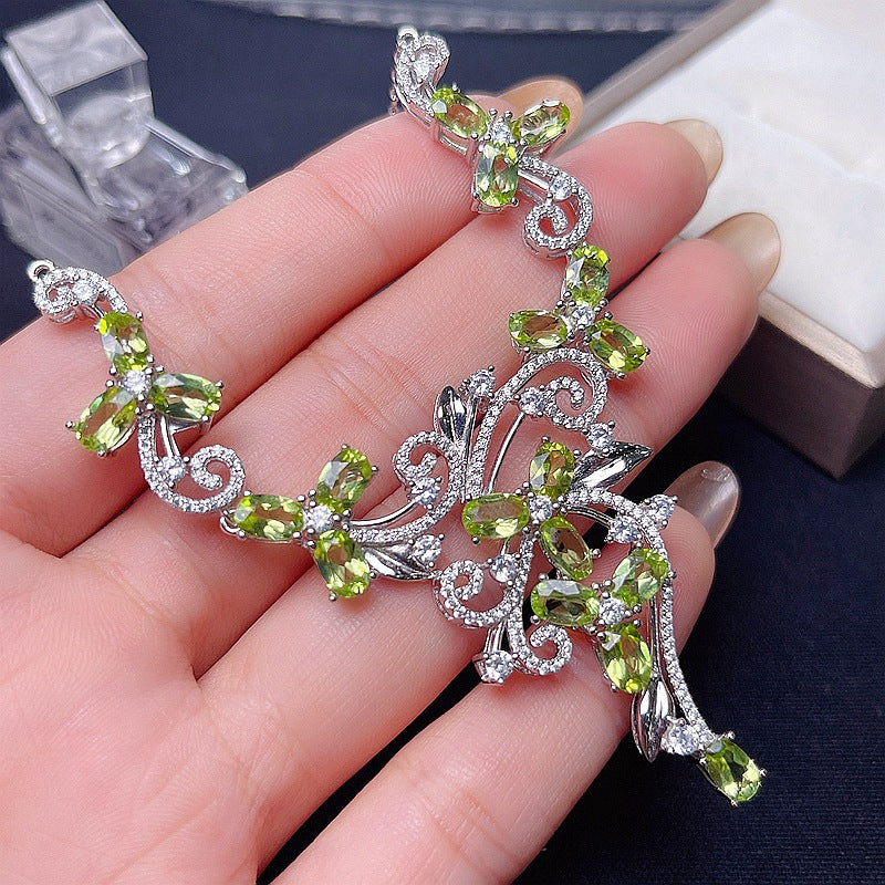 Natural Peridot 925 Silver Inlaid Peridot Necklace