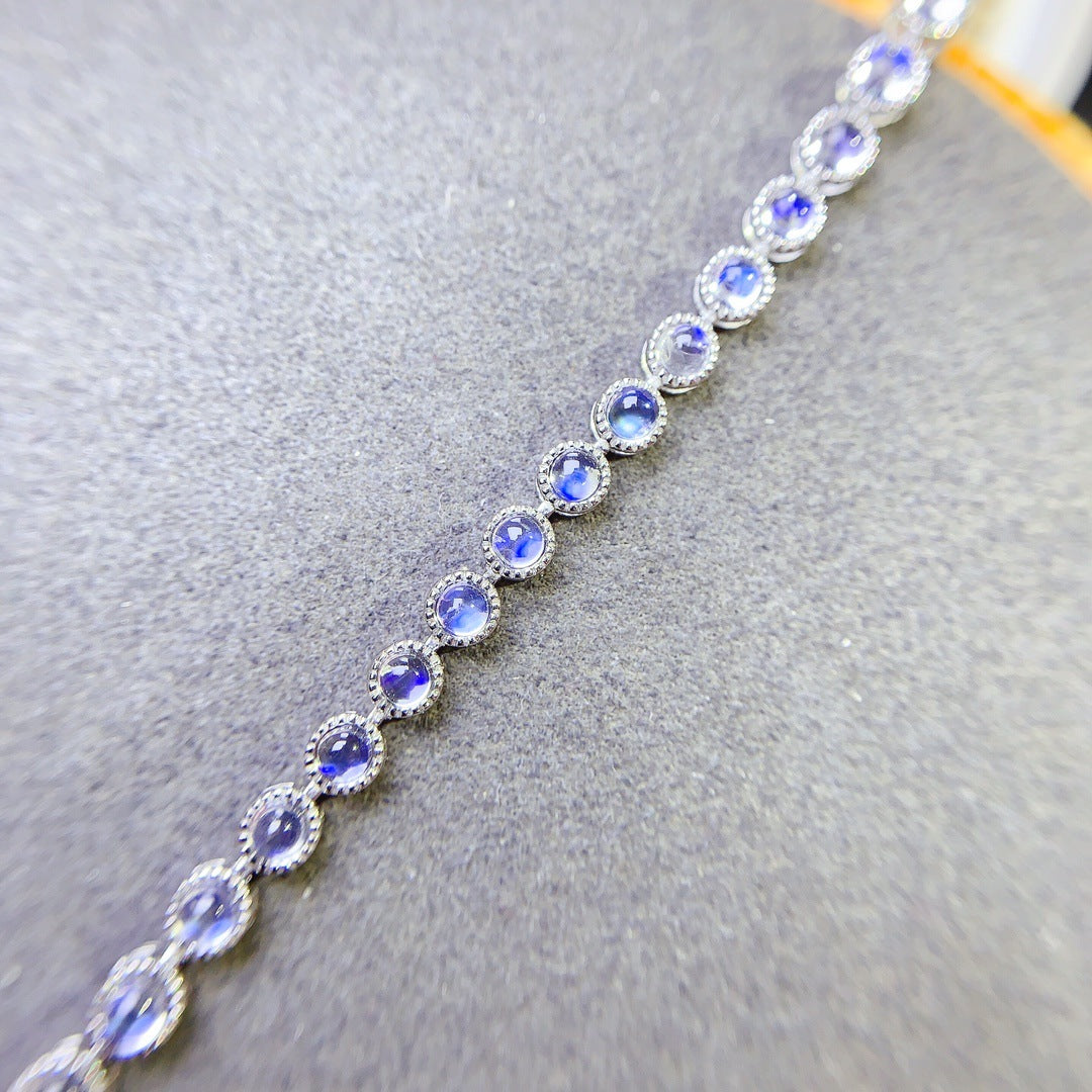 Natural Moonstone Bracelet S925 Silver Inlaid Main Stone 3*3