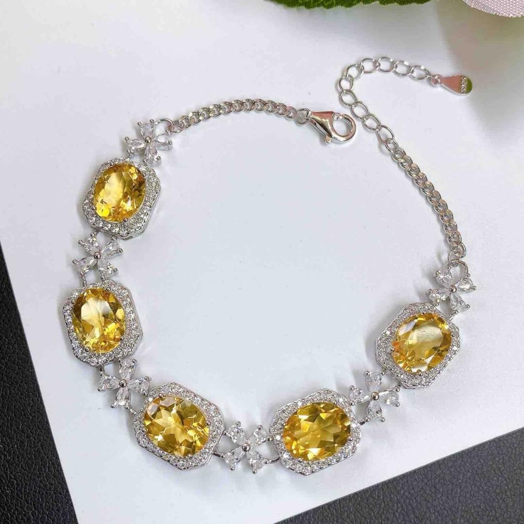 S925 Silver Inlaid Natural Yellow Crystal Bracelet