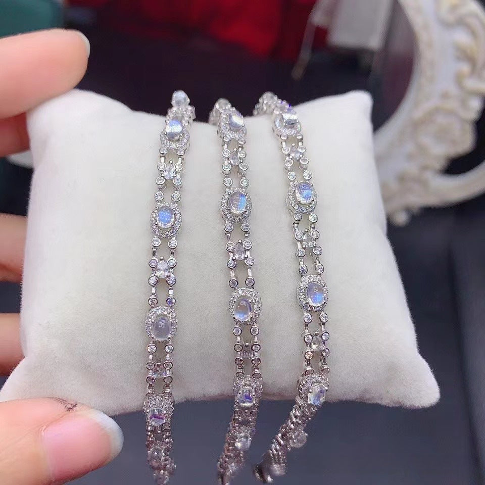 Moonstone Bracelet French Retro Style 925 Silver Fine Craft Inlaid Natural Gemstone Jewelry