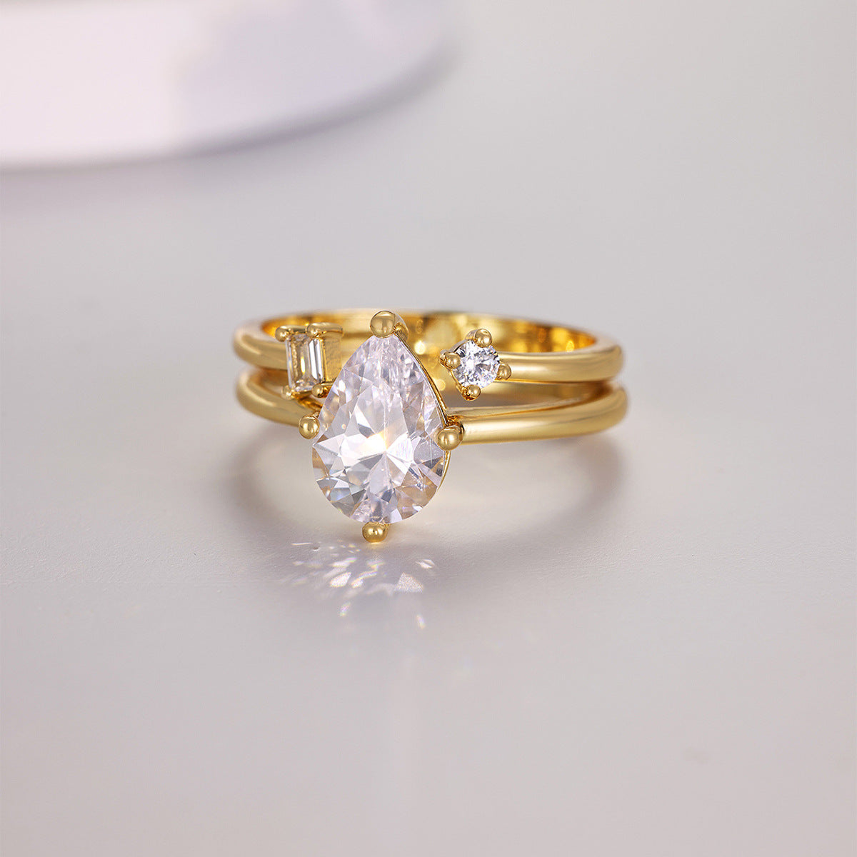 S925 Silver Moissanite S925 Sterling Silver Water Drop Shape Sparkling Combination Set Ring Female Temperament Style Exquisite