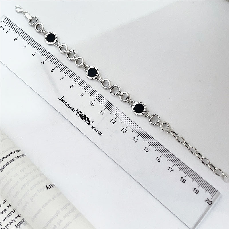 S925 Sterling Silver Black Enamel Bracelet for Women New Roman Numeral Splicing High-end Original Design Bracelet