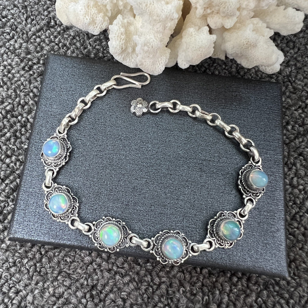 Nepal Handmade 925 Inlaid Yellow Crystal Ruby Amethyst Opal Stone Vintage Bracelet