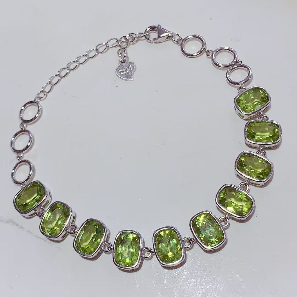 S925 Silver Inlaid Natural Peridot Bracelet High-end Colorful Gemstone Jewelry