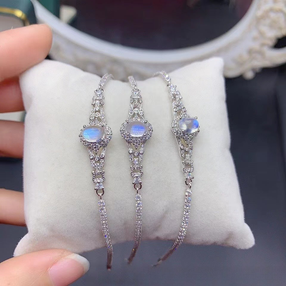 Natural Moonstone Bracelet 925 Sterling Silver Bracelet Female Jewelry High-grade Handmade Jewelry