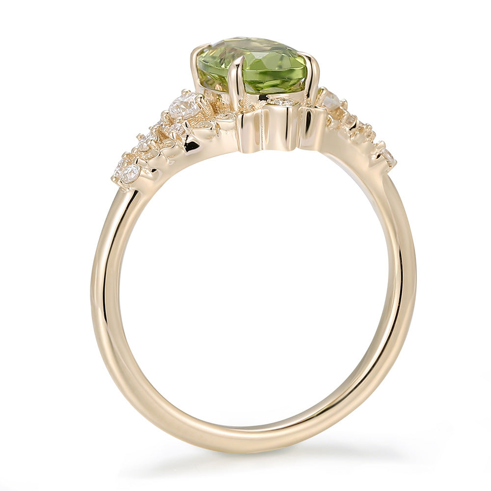 18K Gold Gemstone Ring Customized Olive Green Real Gold Ring