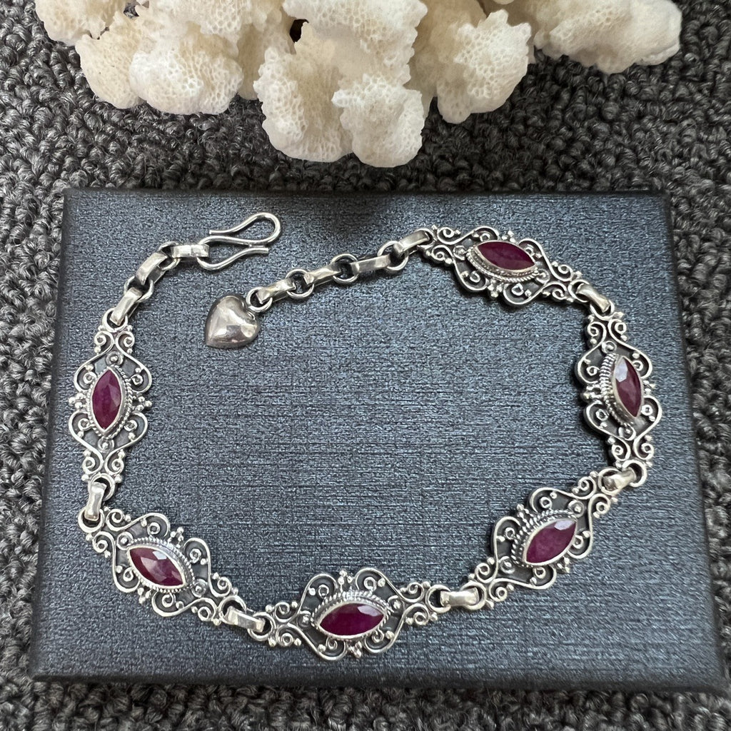 Nepal Handmade 925 Inlaid Yellow Crystal Ruby Amethyst Opal Stone Vintage Bracelet