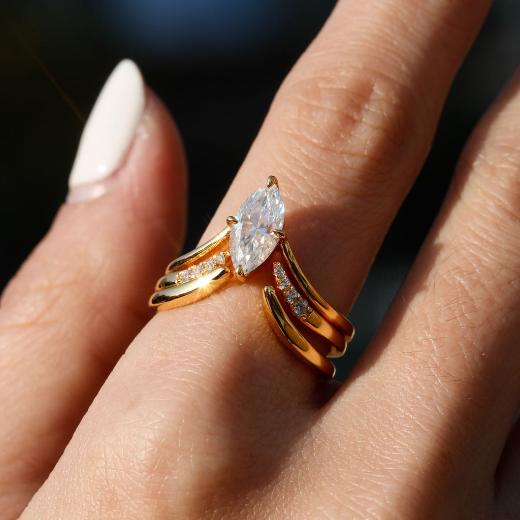 S925 Silver Set Inlaid with Marquise Moissanite Ring Combination Independent Hot Sale Fashion Elegant Style