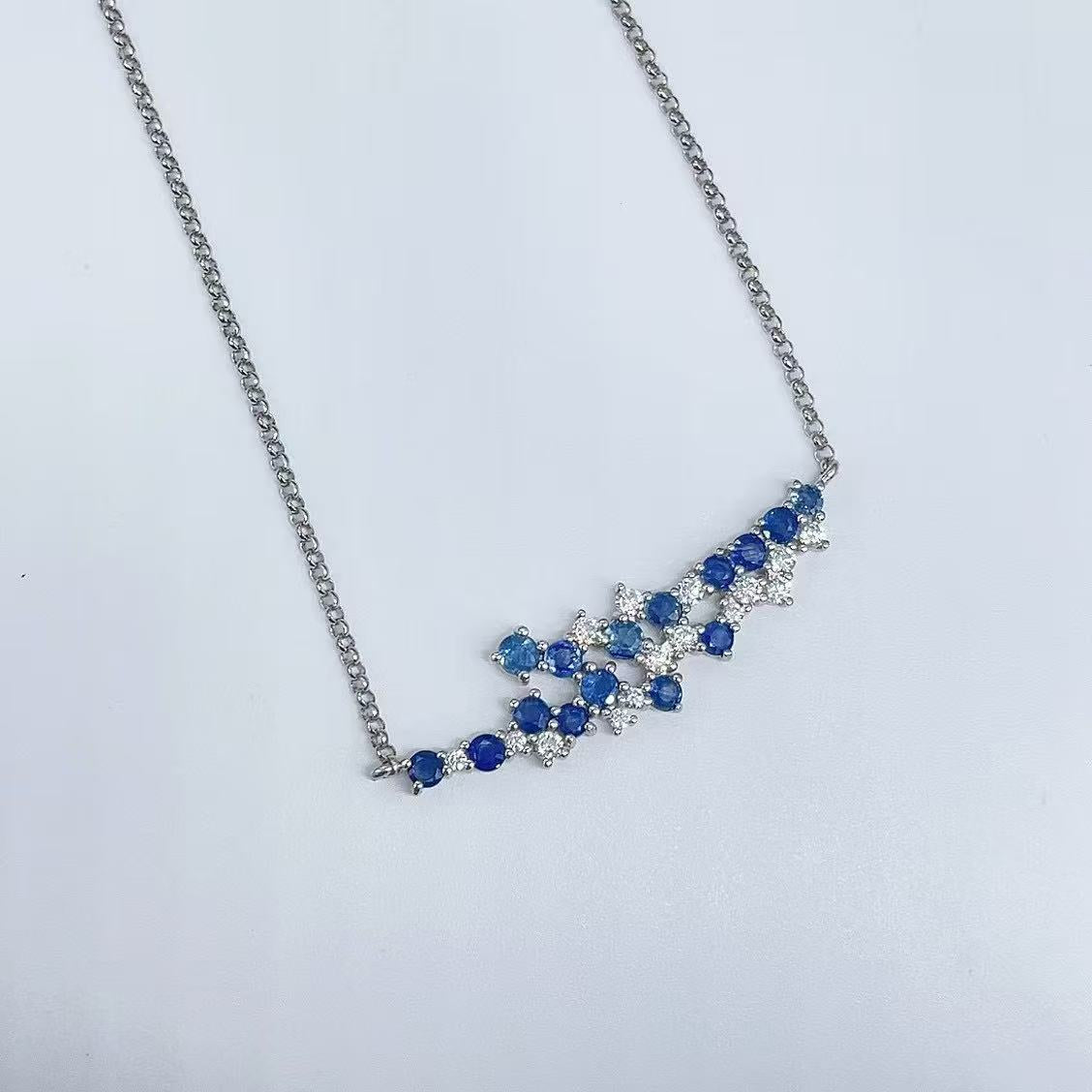 S925 Sterling Silver Wisteria Flower Smile Sweet Sapphire Necklace