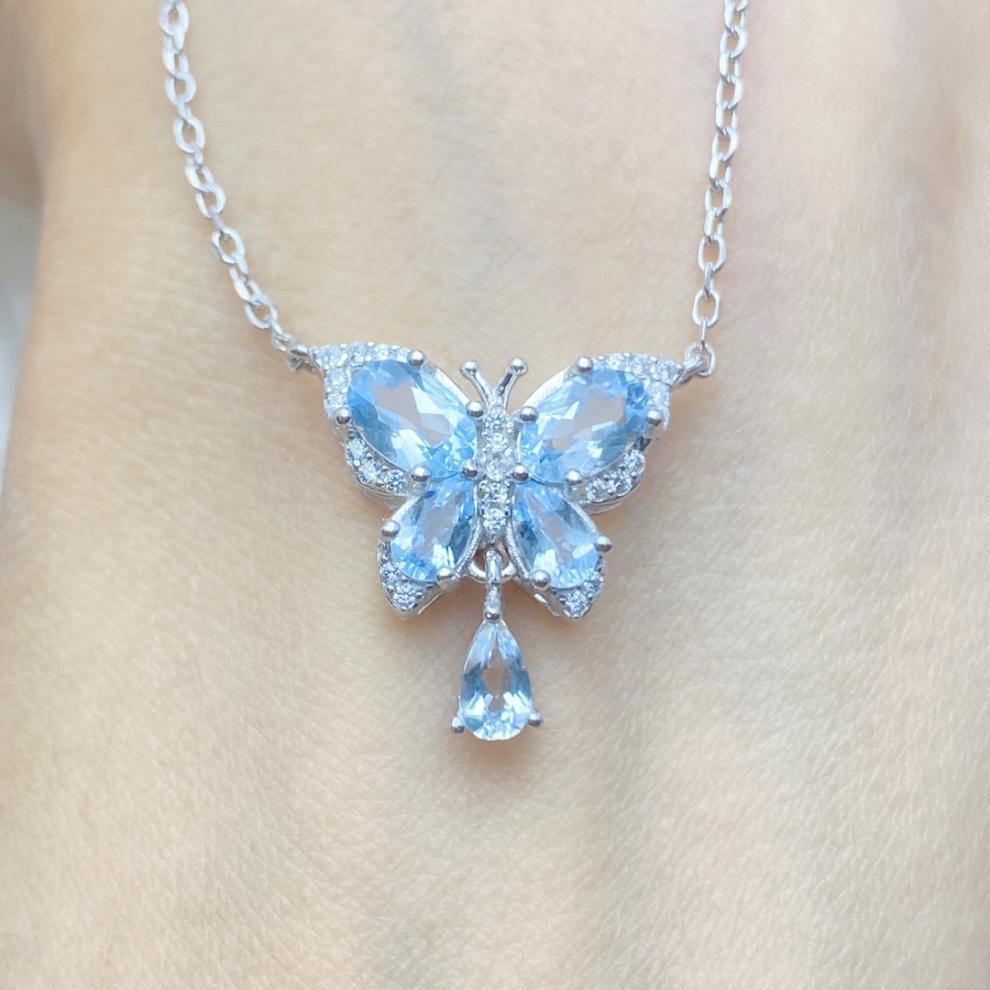 Natural Raw Santa Maria Aquamarine Butterfly Pendant