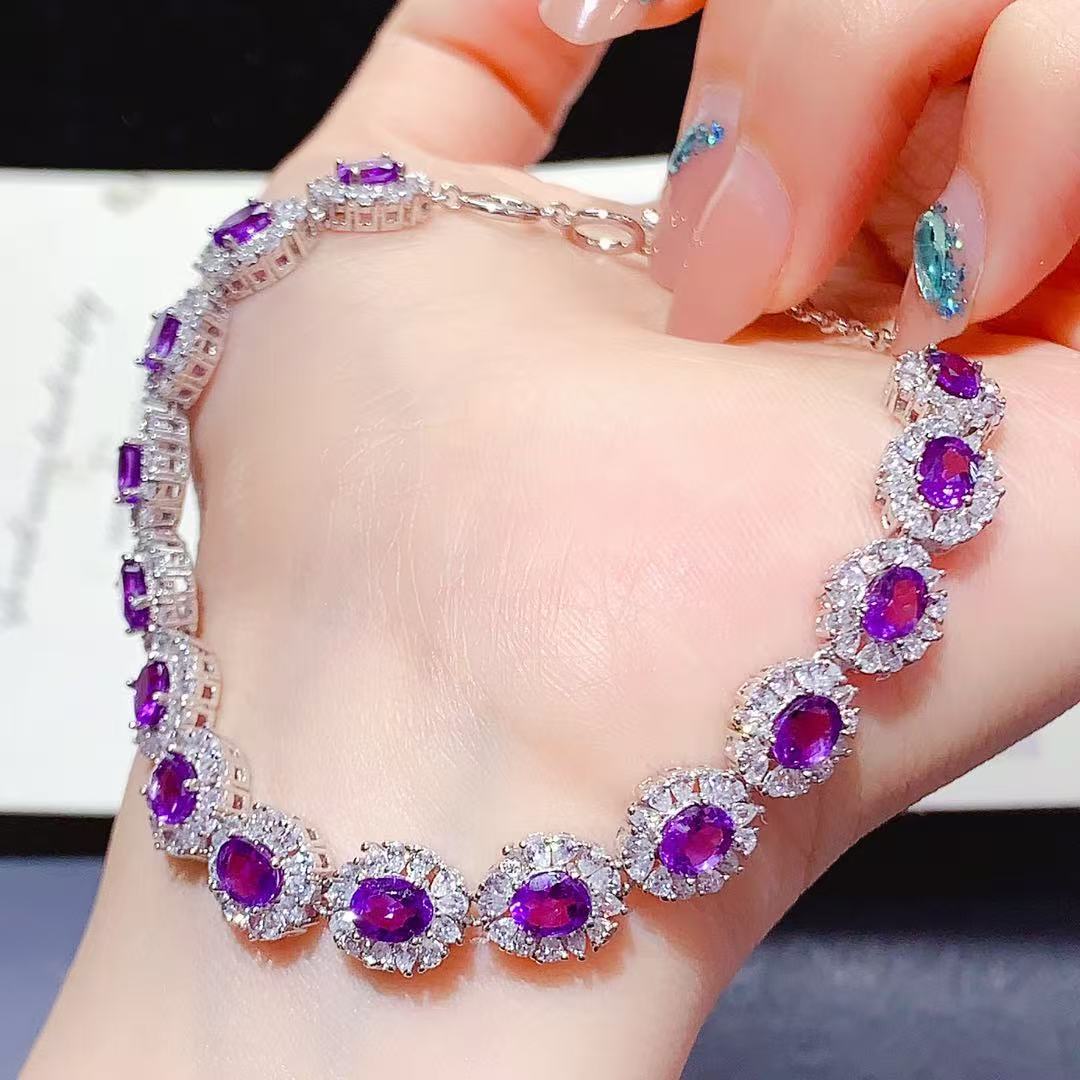 Light Luxury Heavy Craft High-End Versatile Crystal S925 Silver Inlaid Natural Amethyst Bracelet